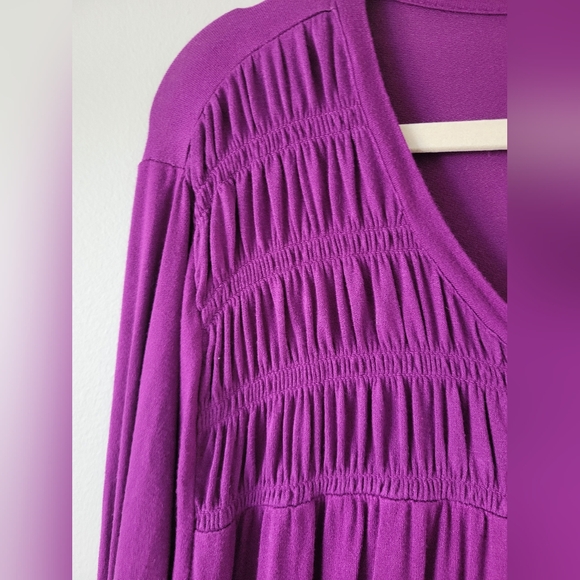 Lane Bryant Smocked Yoke Max Swing Purple Women's Tunic Top Drapey 26-28 - Picture 11 of 16